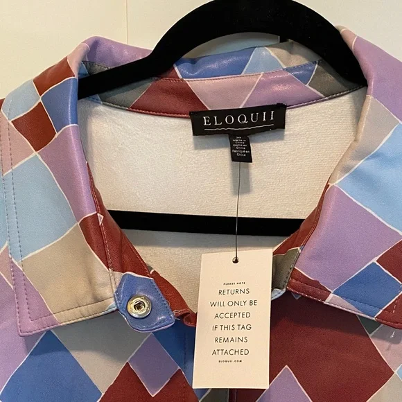 Eloquii Multicolor Diamond Patterned Belted Long-sleeved Dress - Picture 2 of 11